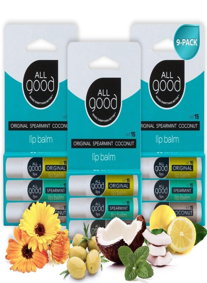 آول جود ميكس ايڤريثينج بيتر مرطب شفاه عضوي من All Good بعامل حماية من الشمس SPF15 - عناية مرطبة للشفاه بزيت الزيتون وشمع العسل والآذريون والخزامى وفيتامين E - مرطب للشفاه مع حماية من أكسيد الزنك - أصلي، نعناع وجوز الهند (عبوة من 9 قطع) - Image 1